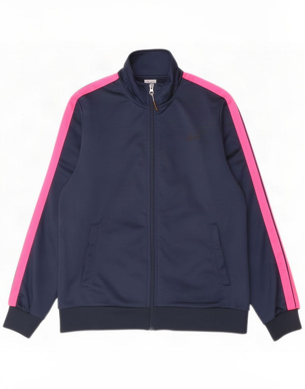Asics Womens Tracksuit Top Jacket UK 18 XL Navy Blue Colourblock Polyester