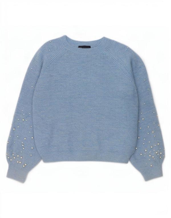 Marks & Spencer Womens Boat Neck Jumper Sweater UK 14 Medium Blue Spotted