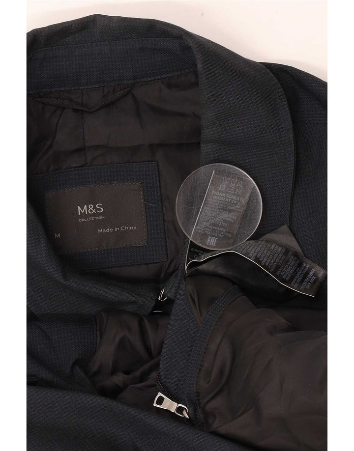 Marks & Spencer Herre Overfrakke UK 38 Medium Navy Blue Houndstooth Polyester