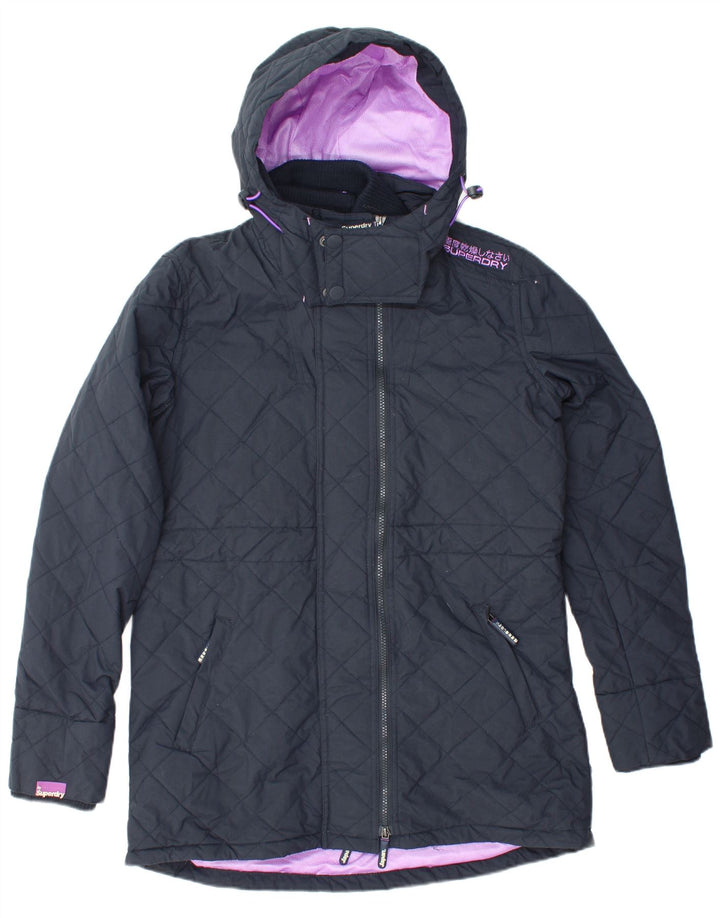 SUPERDRY Dame Windparka Parkajakke med hætte UK 18 XL Navyblå nylon