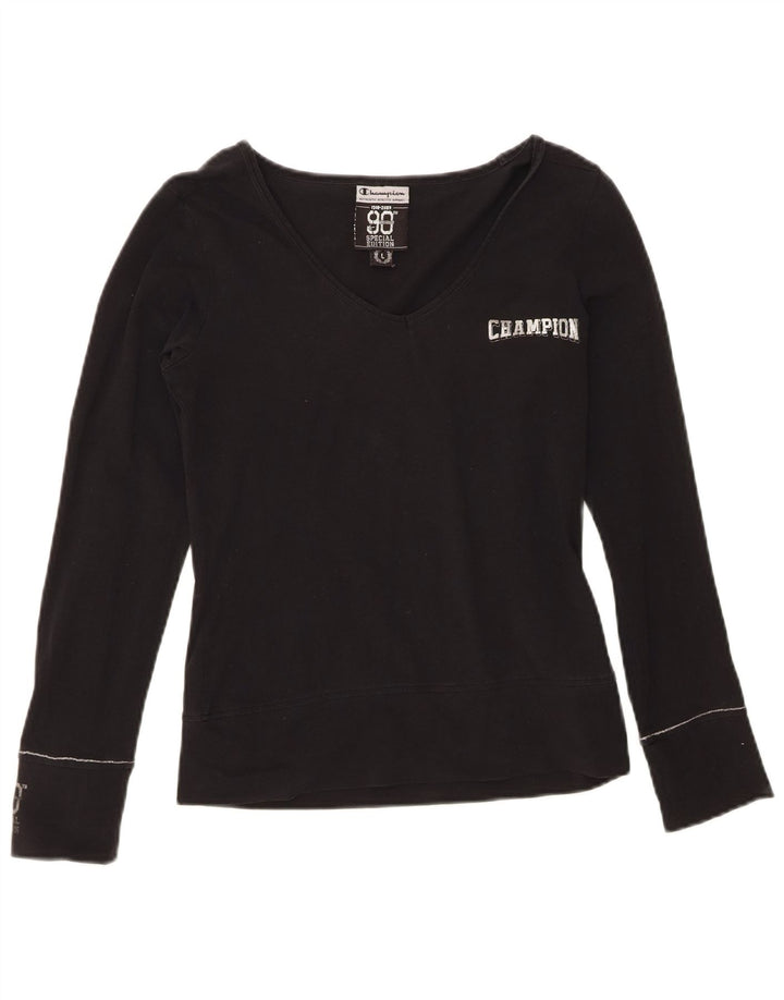 CHAMPION Womens Graphic Top Long Sleeve UK 14 Large Black Cotton