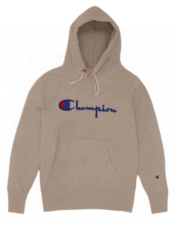 Champion Herre Reverse Weave Graphic Hoodie Jumper Medium Grey Bomuld