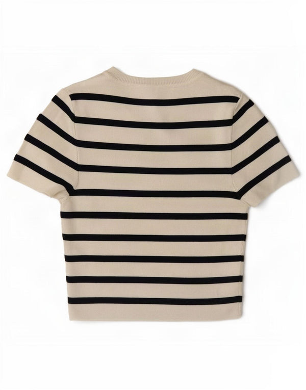 Zara Womens Crop Top UK 12 Medium White Striped