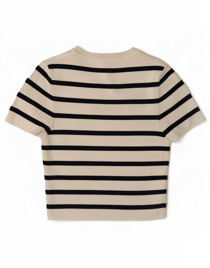 Zara Womens Crop Top UK 12 Mellem hvid stribet