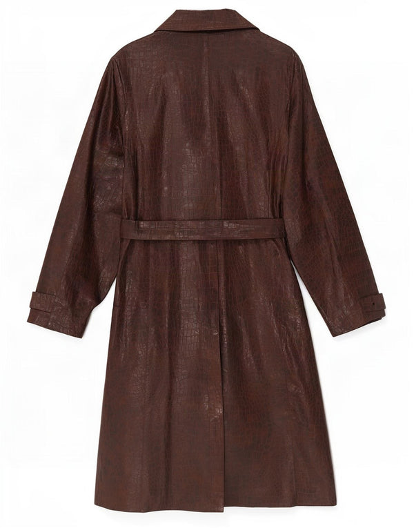 Zara Dame imiteret læder overfrakke UK 12 Medium Brown Animal Print Polyester