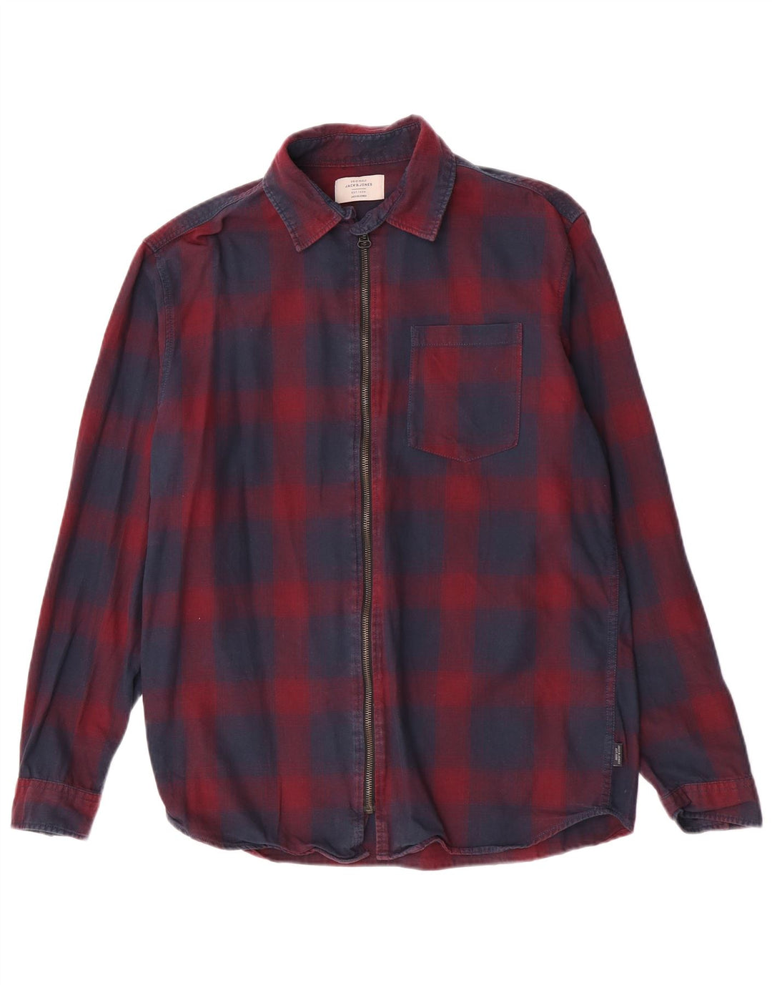 Jack & Jones herre flannelskjorte stor marineblå plaid bomuld