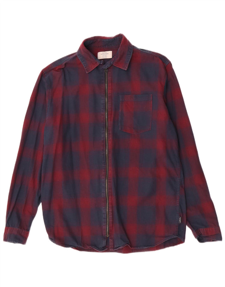 Jack & Jones herre flannelskjorte stor marineblå plaid bomuld