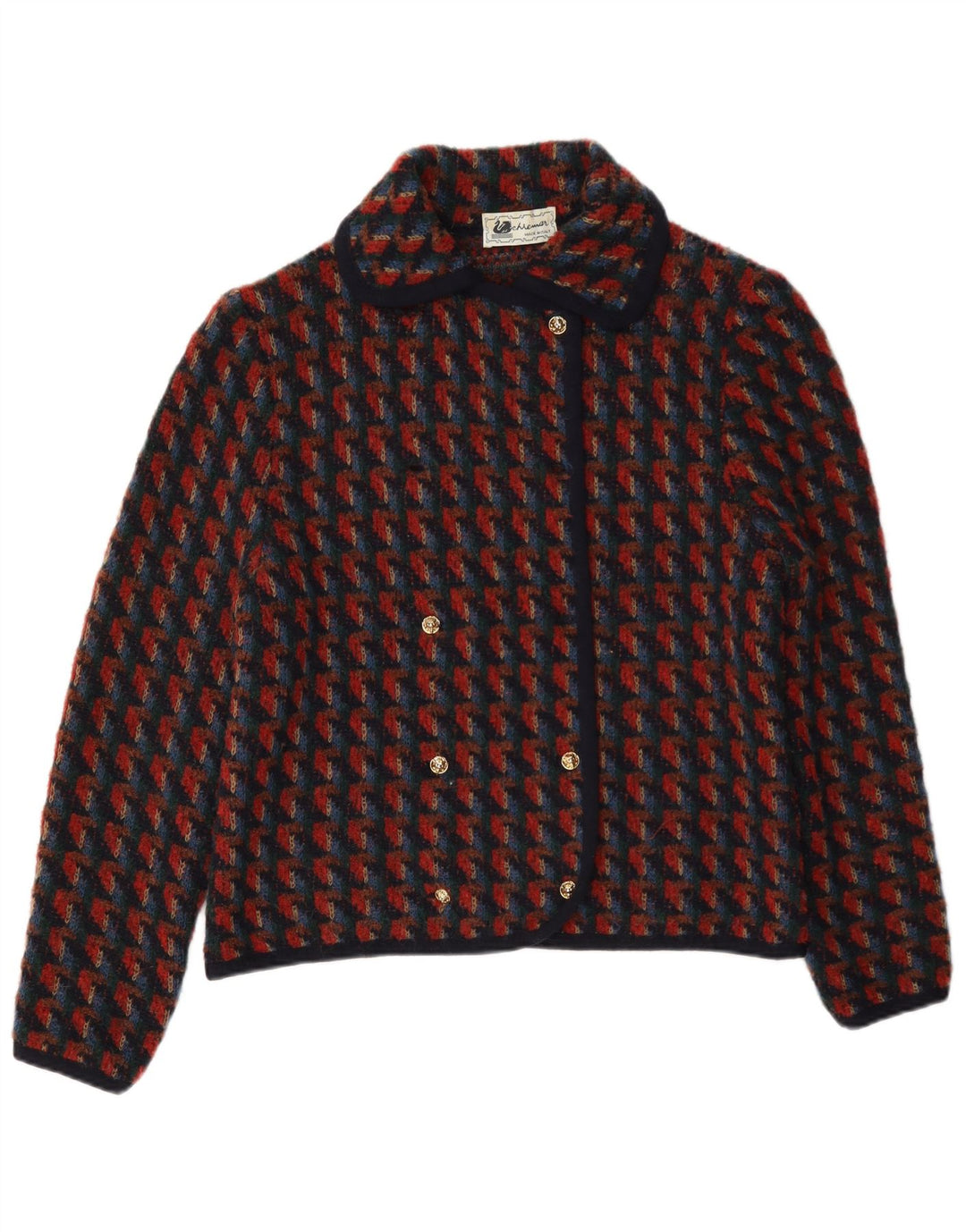 Vintage damestrikket 2-delt nederdelsæt UK 14 Medium W28 Red Houndstooth