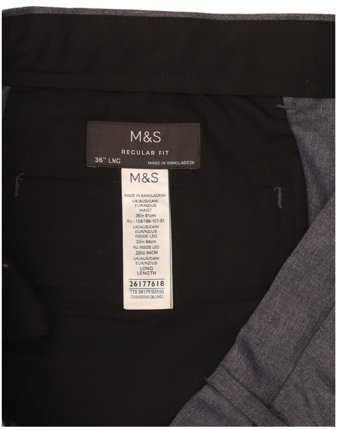 Marks & Spencer Herre Regular Fit Chino Bukser W36 L33 Grå Polyester