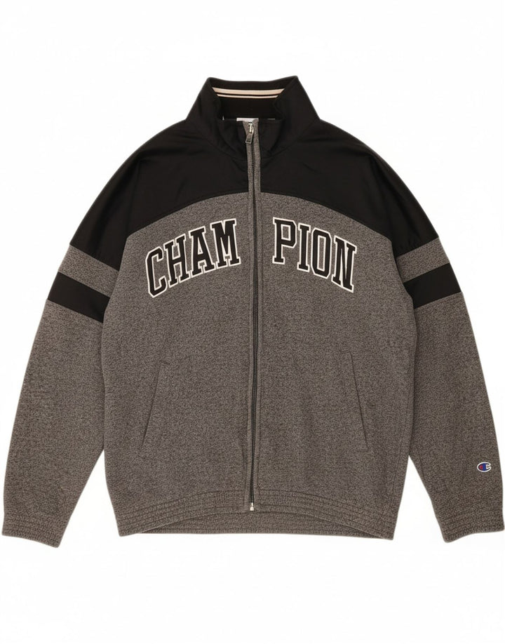 CHAMPION Mens Graphic Tracksuit Top Jacket Medium Grey Colourblock Cotton Vintage Champion and Second-Hand Champion from Messina Hembry 