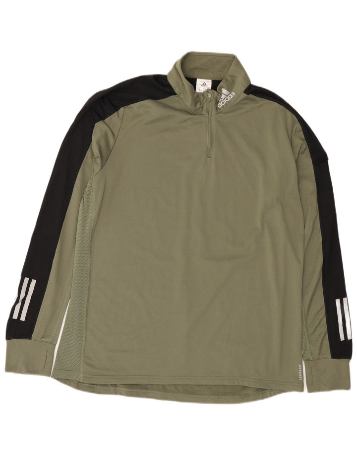 Adidas Herre Aeroready Zip Neck Pullover Tracksuit Top XL Khaki Colourblock