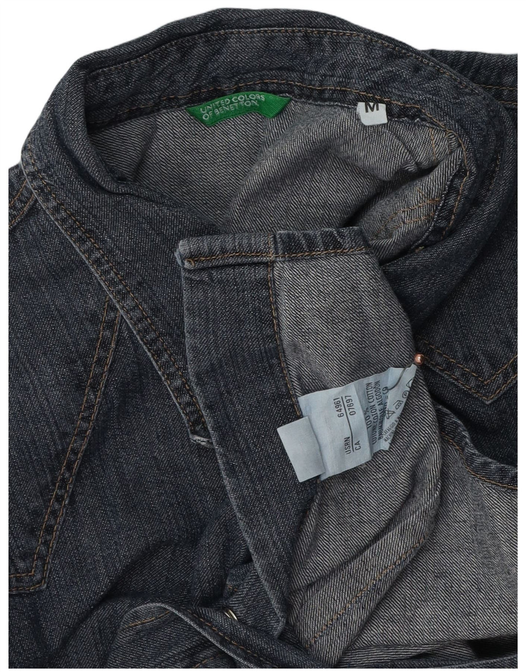 BENETTON Dame Denim Shirt UK 14 Medium Navy Blue Bomuld