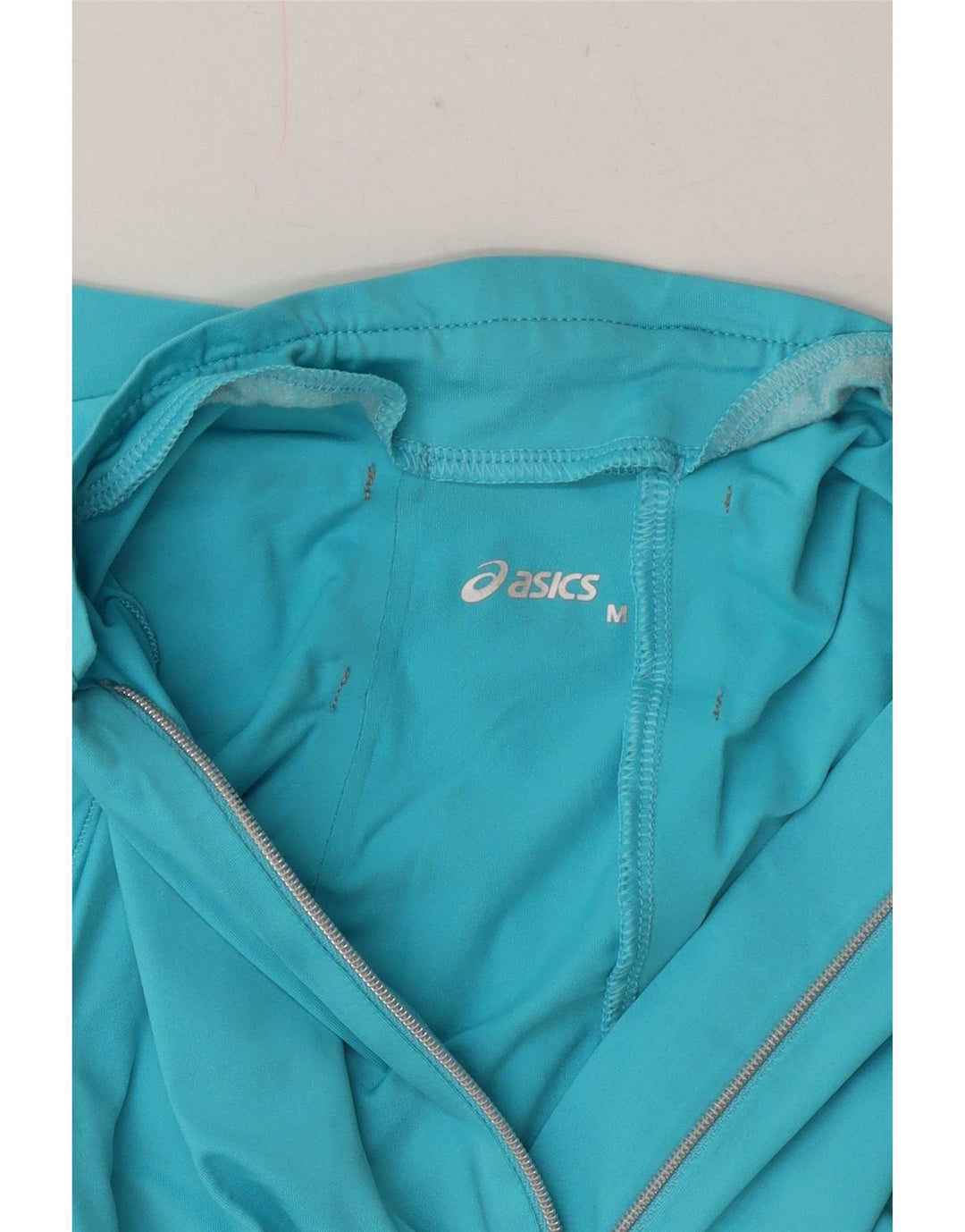 Asics Womens Zip Neck Pullover Tracksuit Top UK 12 Medium Blue Geometric
