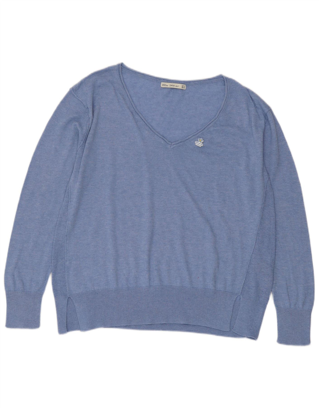 Zara Dame V-hals sweater UK 14 Medium Blue Polyester