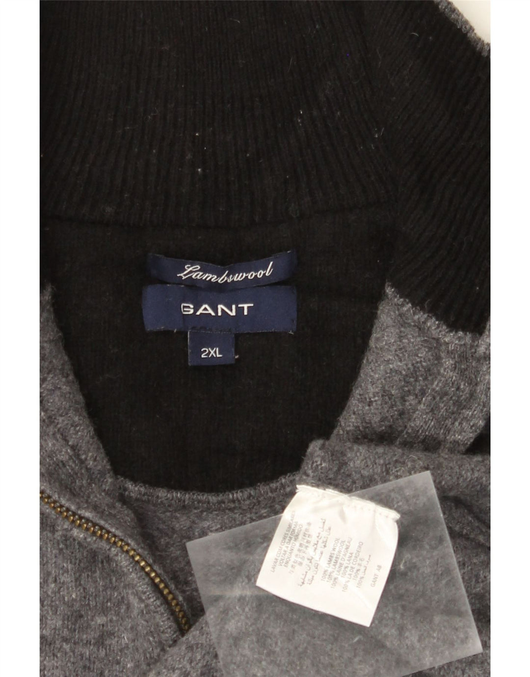 GANT Herre Zip Neck Jumper Sweater 2XL Grå lammeuld