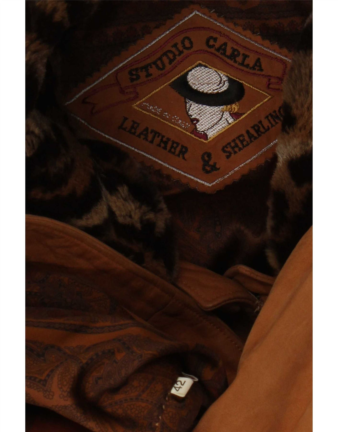 Vintage Dame Oversized Læder Shearling Coat EU 42 Large Brown Shearling