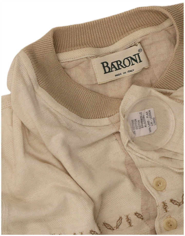 BARONI Herre T-Shirt Top Medium Beige Stribet Bomuld
