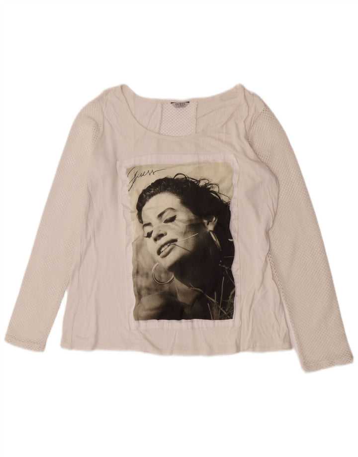 Guess Grafisk Top Langærmet UK 14 Medium White