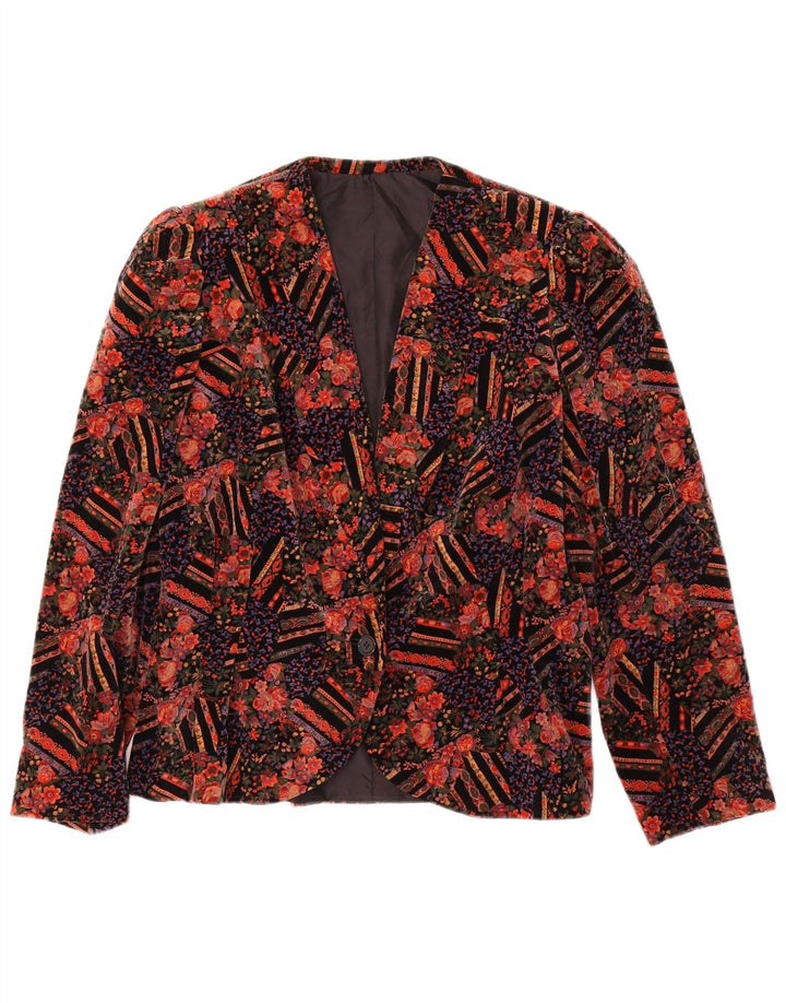 VINTAGE Dame 1-knap Velvet Blazer Jacket UK 14 Medium Red Floral