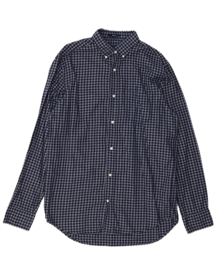 GANT Flanelskjorte til mænd str. 41/42 16 1/2 Large Navyblå Gingham