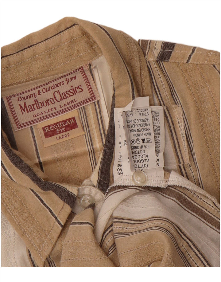 MARLBORO CLASSICS Womens Regular Fit Shirt UK 14 Large Beige Striped