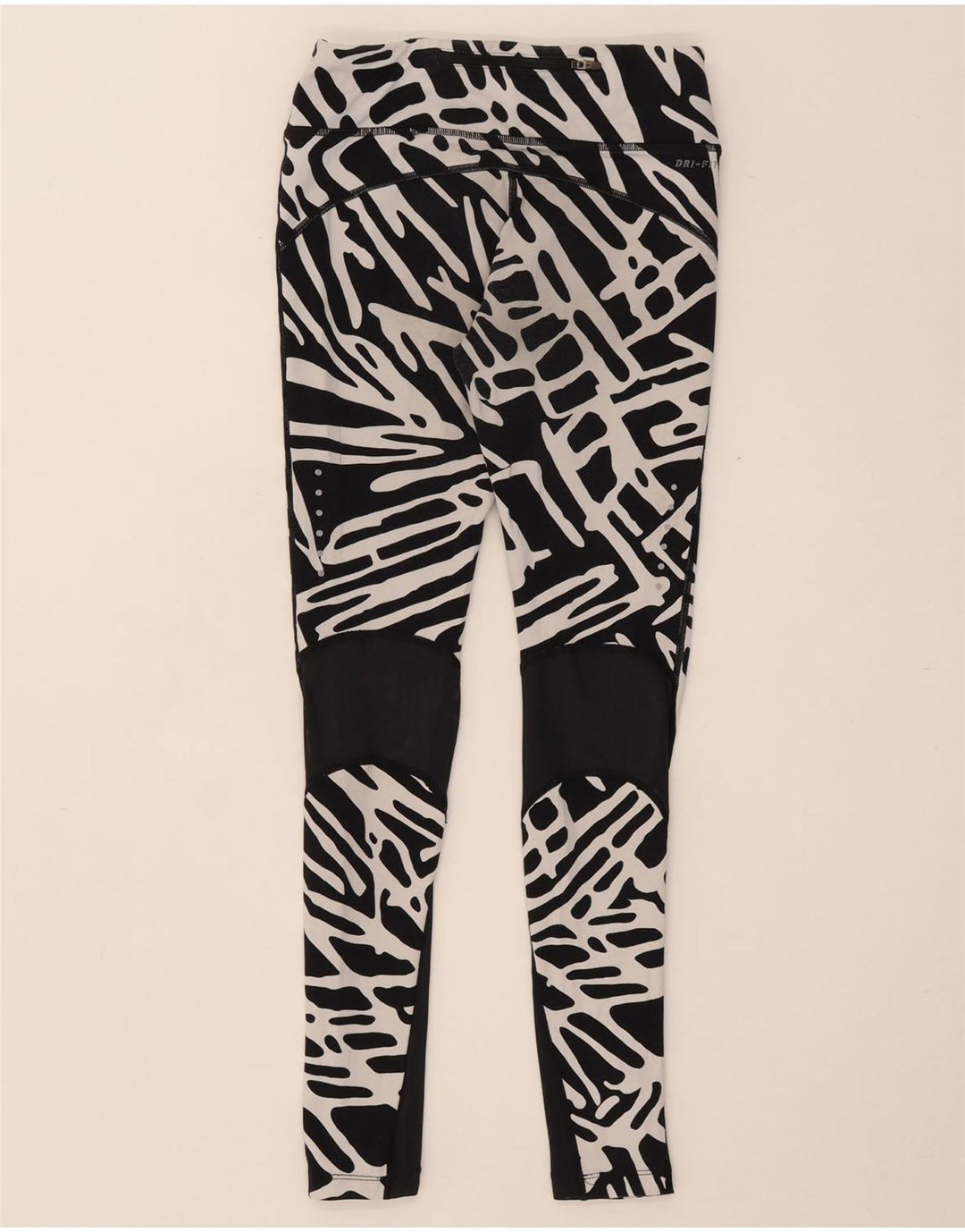NIKE Dame Dri Fit Leggings med abstrakt mønster UK 8 Lille sort nylon