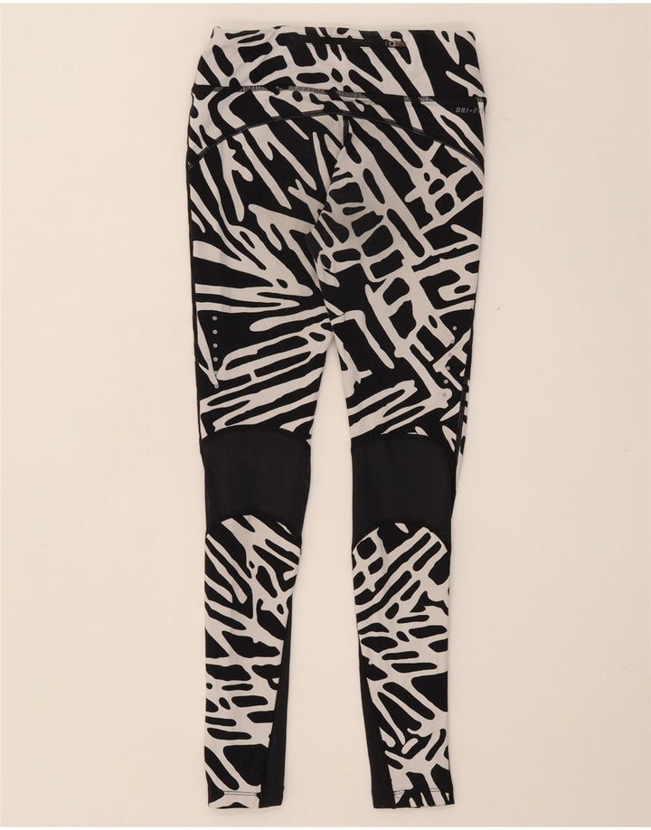 NIKE Dame Dri Fit Leggings med abstrakt mønster UK 8 Lille sort nylon