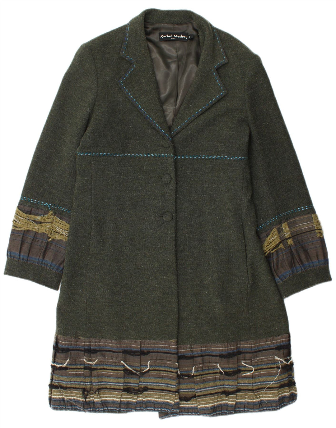 Vintage overfrakke til kvinder UK 14 Stor grøn stribet acetat