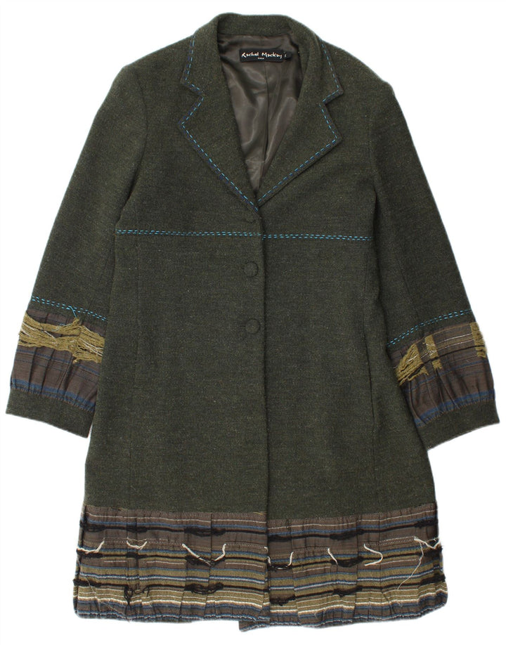 Vintage overfrakke til kvinder UK 14 Stor grøn stribet acetat