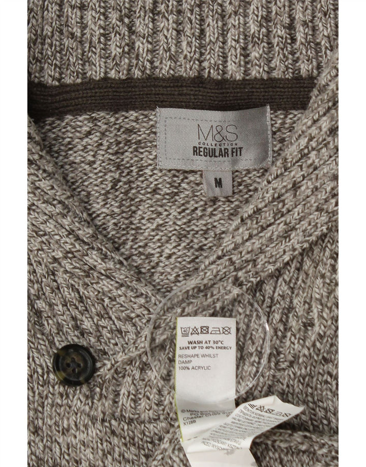 Marks & Spencer Herre Shawl Neck Jumper Sweater Medium Grey Flecked