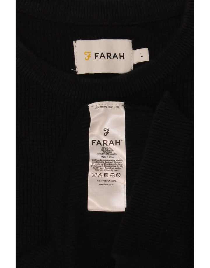 Farah Herre Crew Neck Jumper Sweater Stor Sort Bomuld