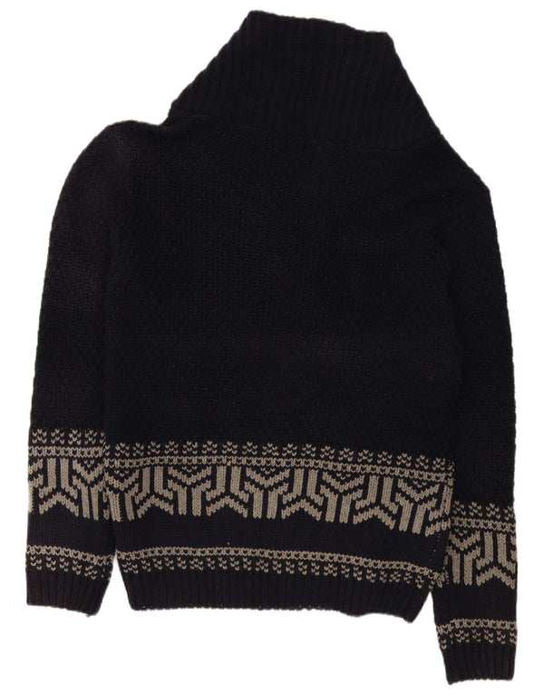 Vintage herre sjalhals cardigan sweater XL marineblå geometrisk