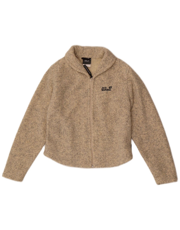 Jack Wolfskin Dame Cardigan Sweater UK 10 Small Beige Flecked Polyester