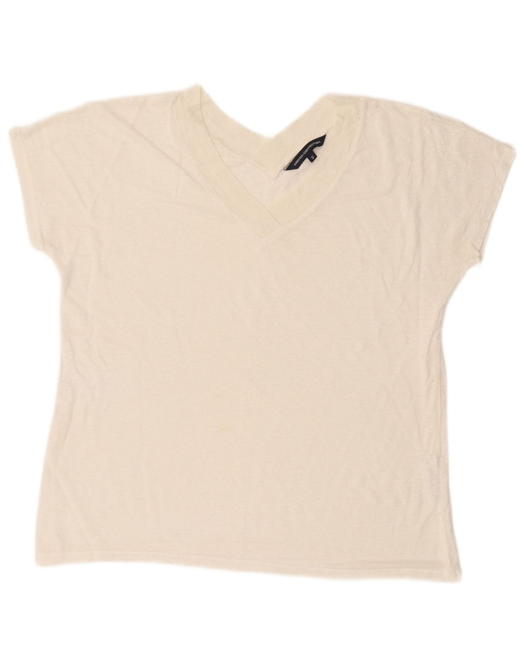French Connection Womens Crop T-Shirt Top UK 10 Small Off White Linen