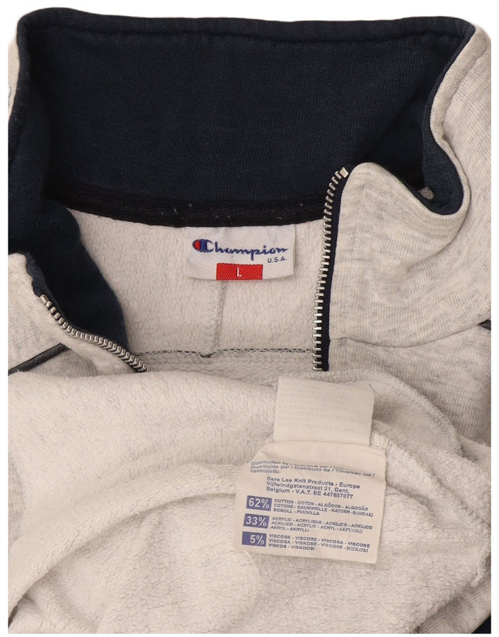 Champion Herre grafisk sweatshirt med lynlås-hals, stor grå farveblok