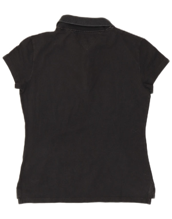 Tommy Hilfiger Dame Slim Fit Polo Shirt UK 14 Stor Sort Bomuld