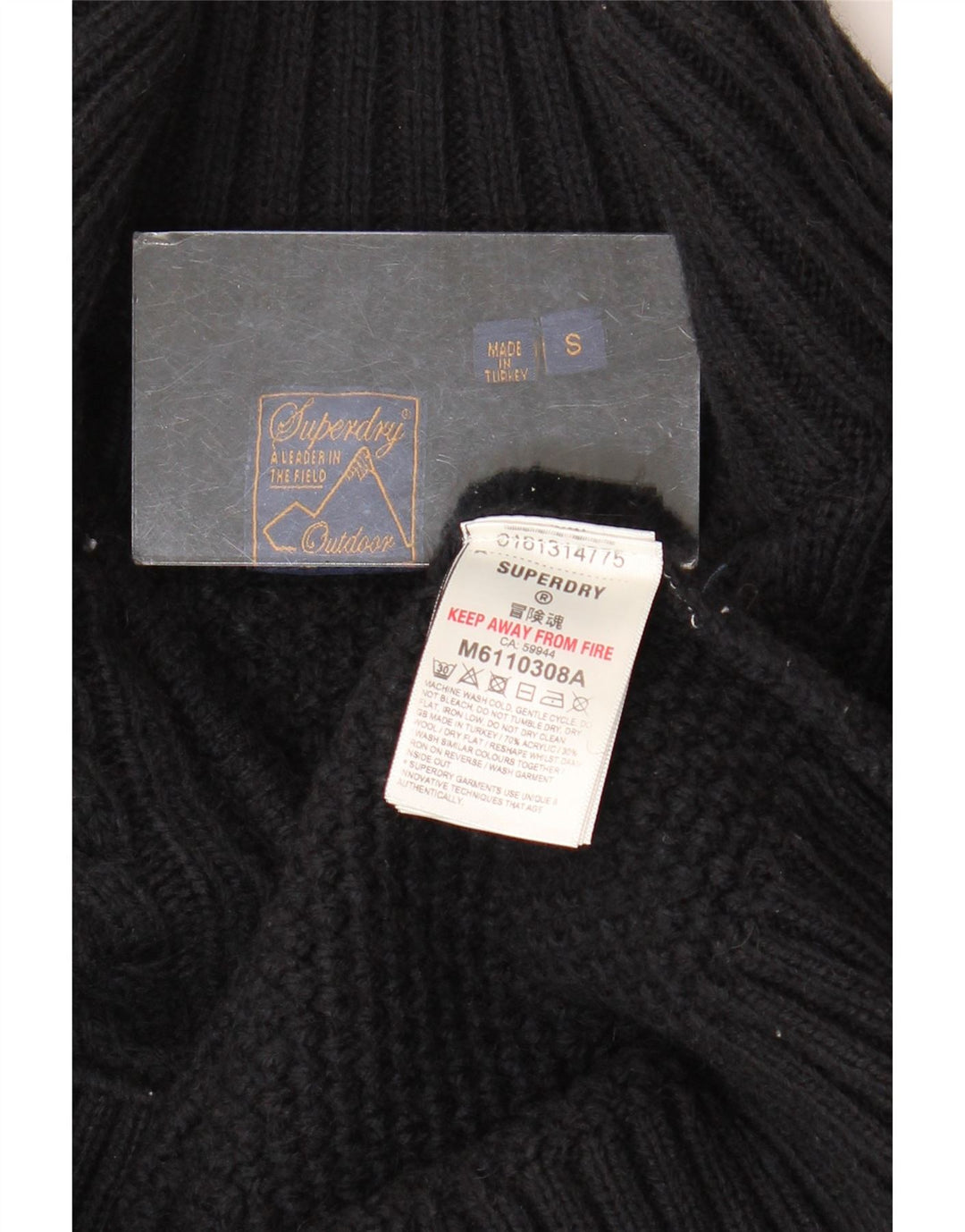 Superdry Sweater med lynlås til mænd, lille sort akryl