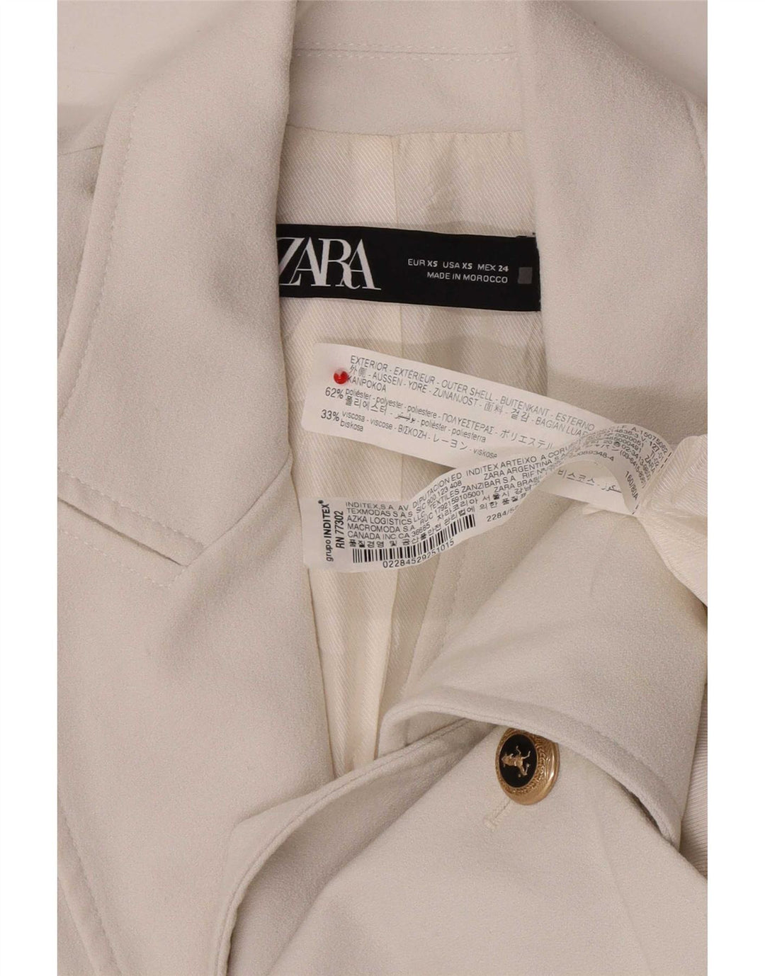 Zara Dame Dobbeltradet Blazer Jacket UK 6 XS Hvid Polyester