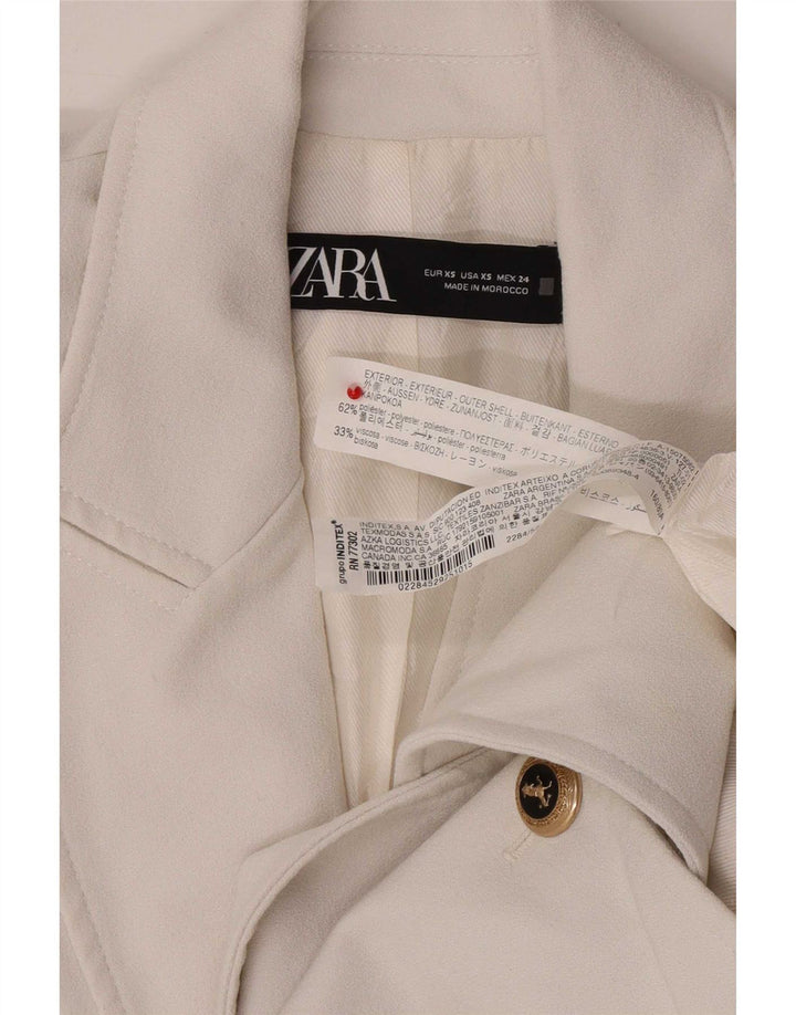 Zara Dame Dobbeltradet Blazer Jacket UK 6 XS Hvid Polyester