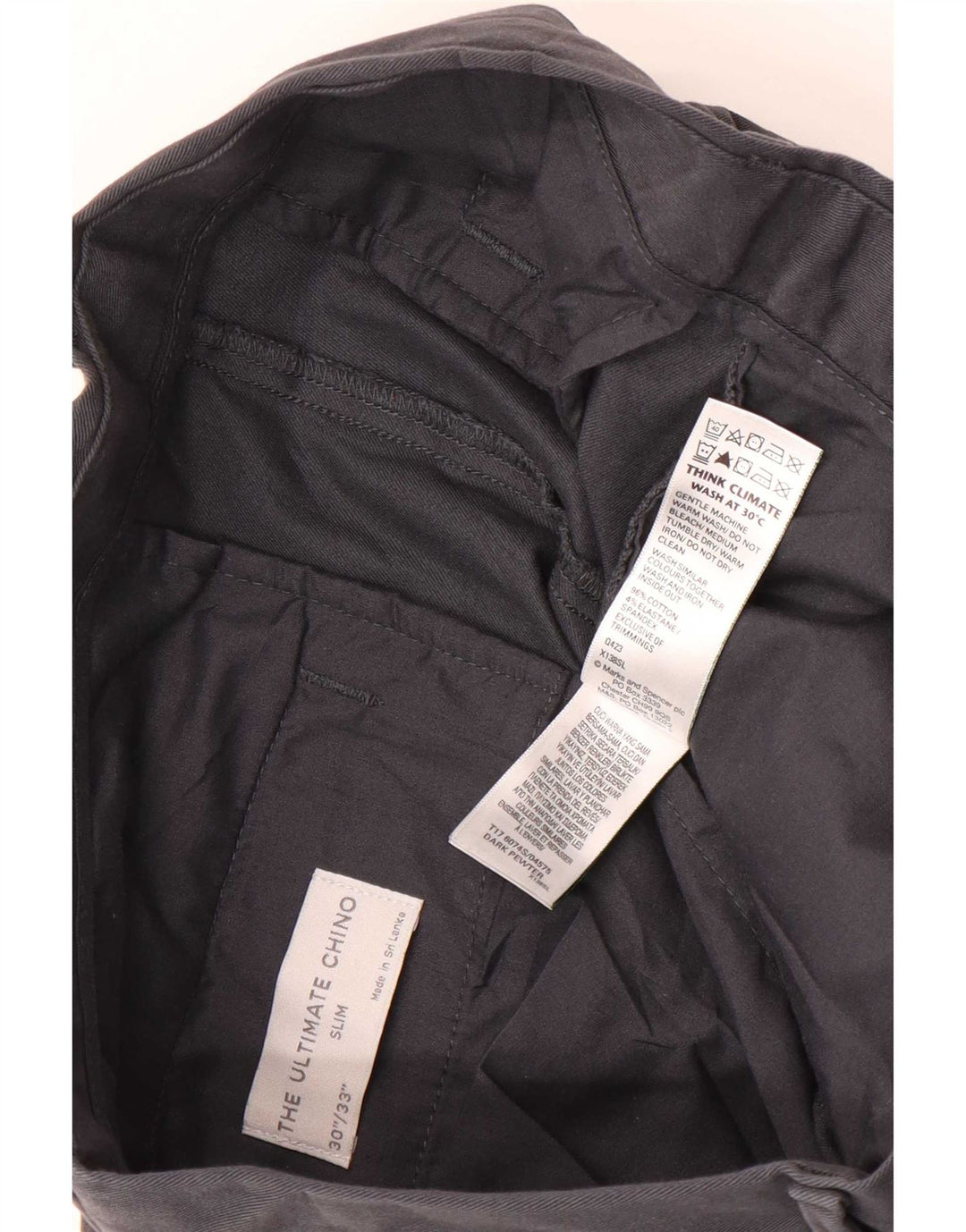 Marks & Spencer Herre Slim Chino Bukser W30 L33 Grå Bomuld