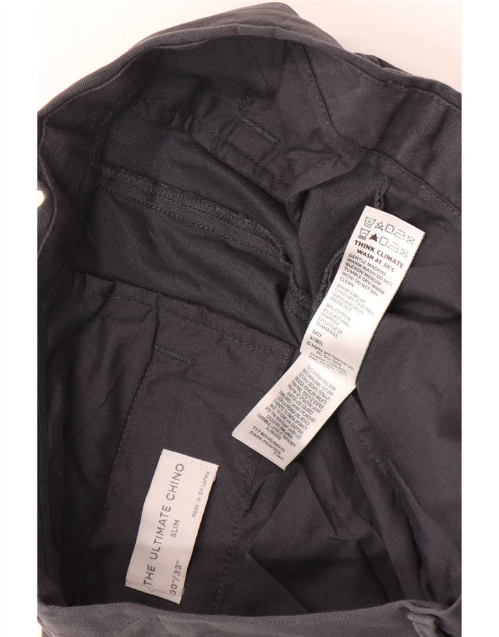 Marks & Spencer Herre Slim Chino Bukser W30 L33 Grå Bomuld