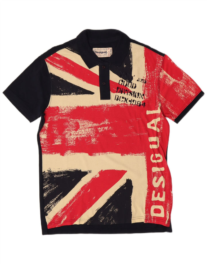 DESIGUAL Grafisk poloshirt til mænd Stor marineblå colourblock bomuld