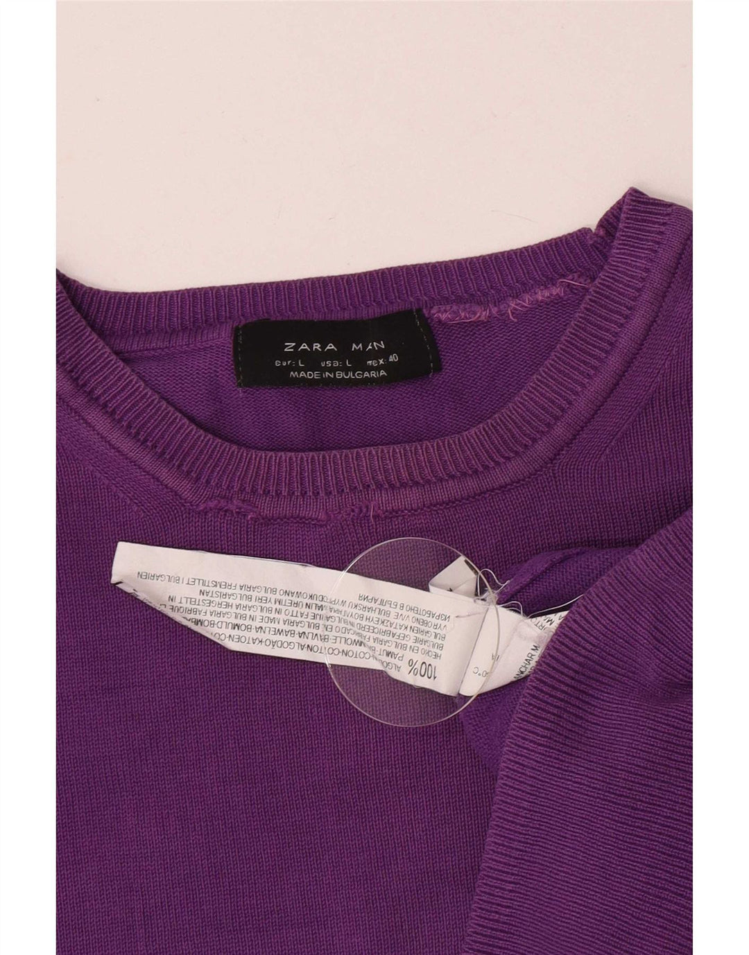 Zara Herre Jumper Sweater med rund hals Stor lilla bomuld