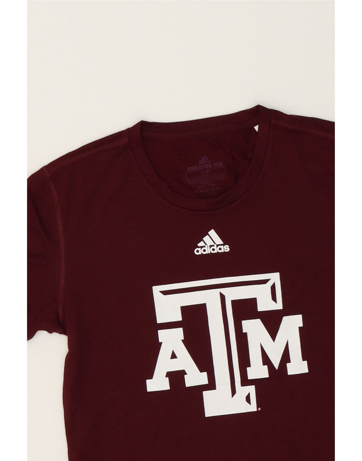 ADIDAS Womens Graphic T-Shirt Top UK 10 Small Burgundy Polyester Vintage Adidas and Second-Hand Adidas from Messina Hembry 