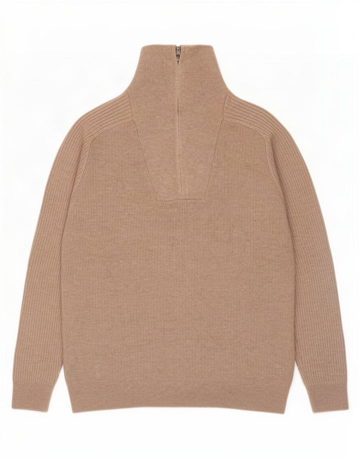 Massimo Dutti Herre Zip Neck Jumper Sweater Stor Beige Uld
