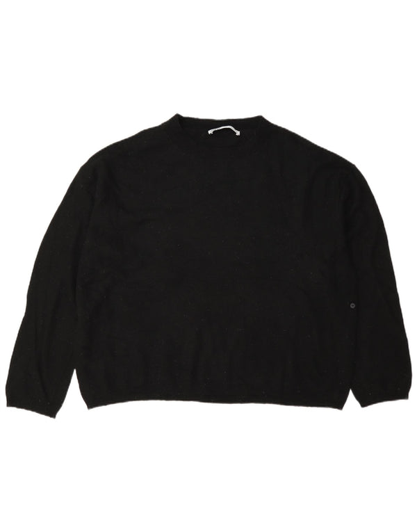 Zara Dame Oversized Crew Neck Jumper Sweater UK 10 Small Black Wool