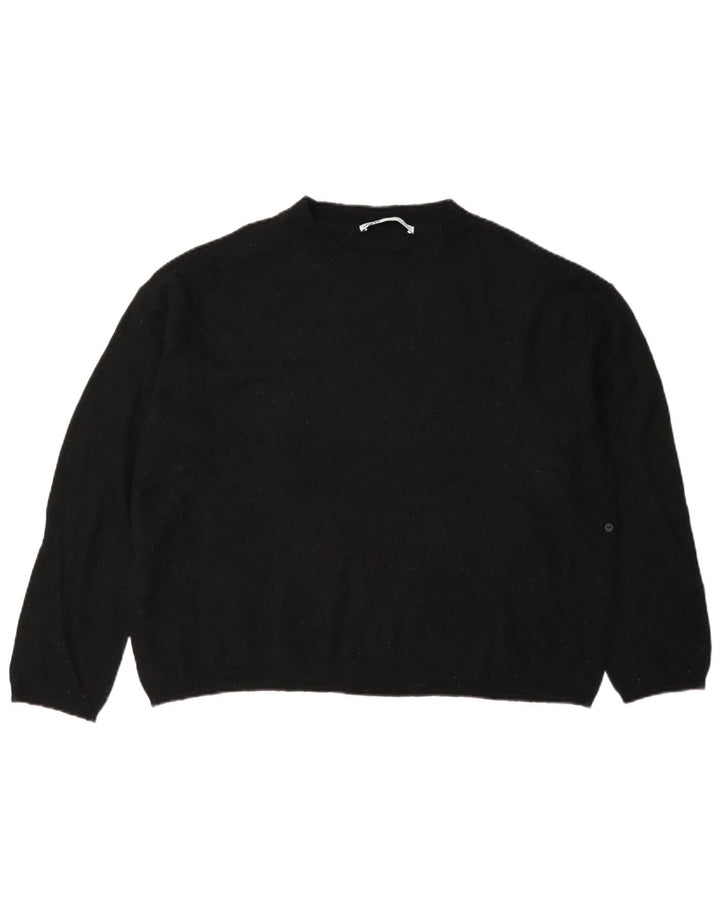 Zara Dame Oversized Crew Neck Jumper Sweater UK 10 Small Black Wool