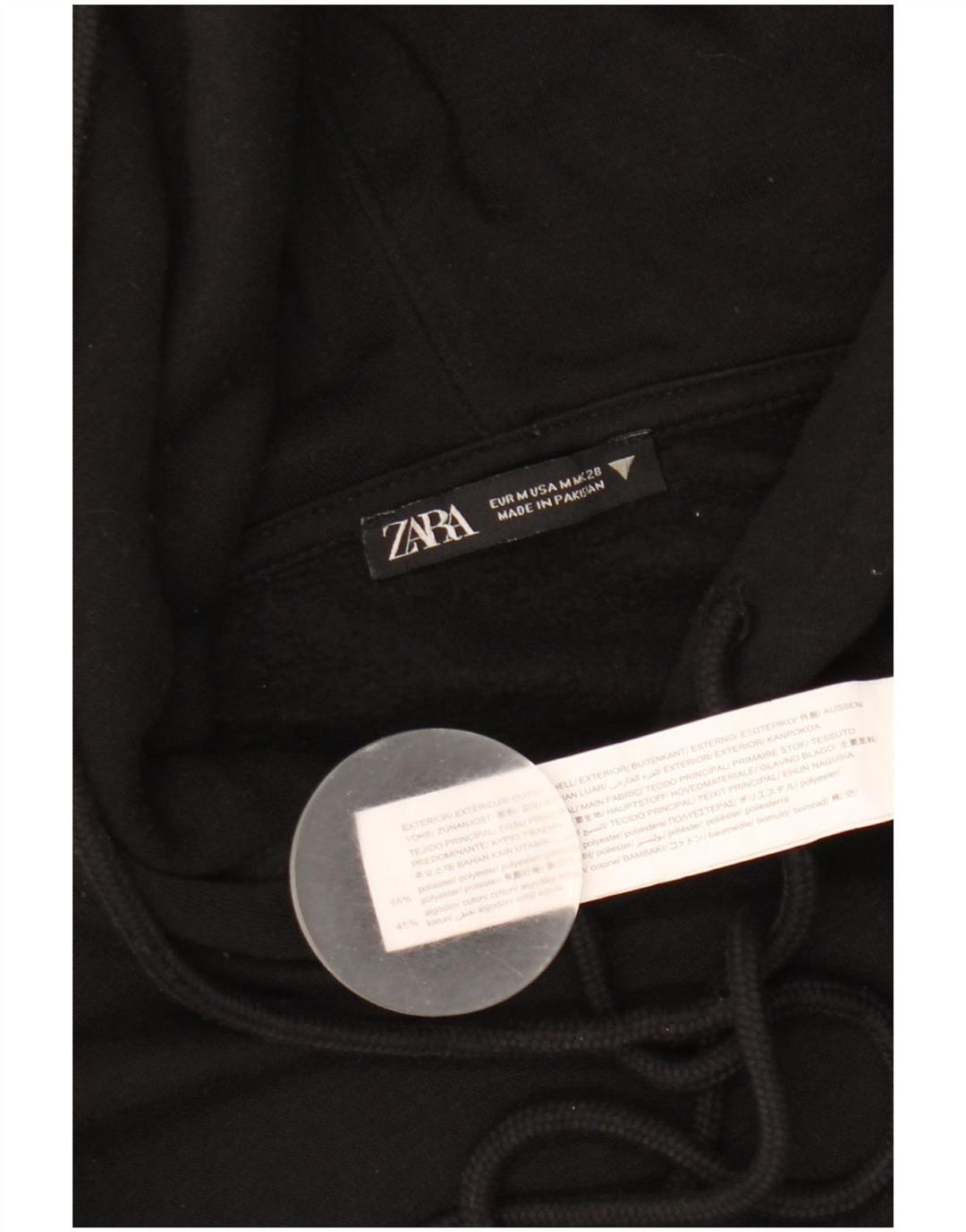 Zara Womens Crop Hoodie Jumper UK 14 Medium Black Polyester