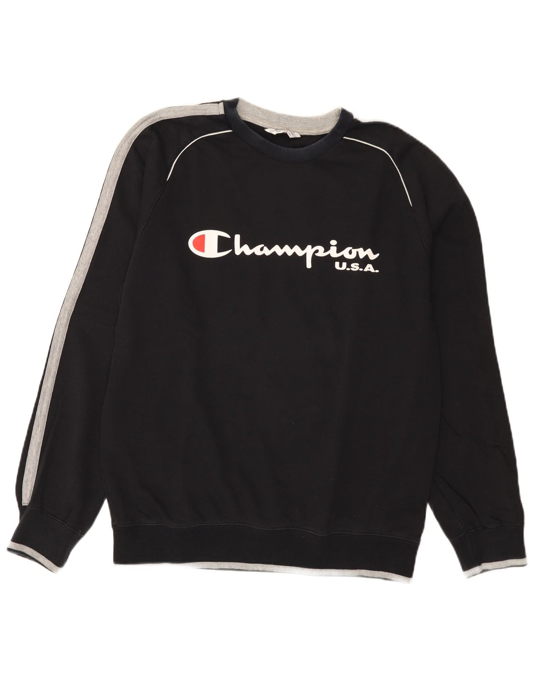 Champion Herre Grafisk Sweatshirt Jumper Large Sort Colourblock Bomuld
