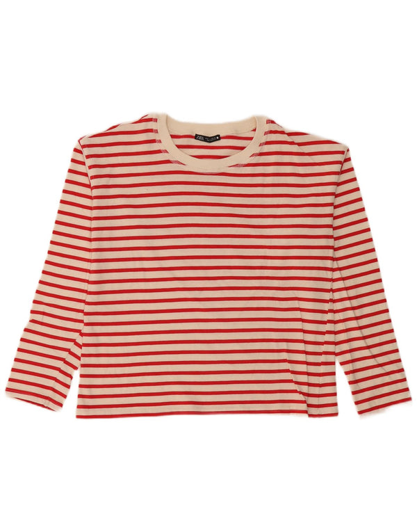 Zara Dame Oversized Top Langærmet UK 10 Small Off White Stribet